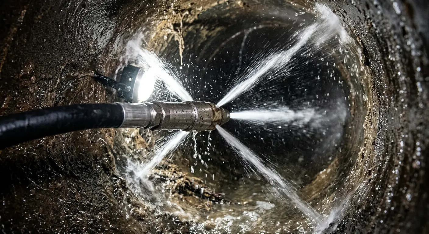 High-pressure hydro jetting nozzle cleaning sewer pipe for Storm Drain Cleaning in DuBois